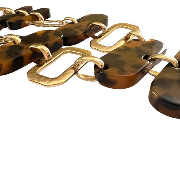 Chicos Tortoise Shell & Hammered Goldtone Adjustable Statement Necklace … - Picture 3 of 12